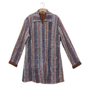 Ubu Crinkled Coat Womens Large Silver Brown Button  Up Snake Print Reversible